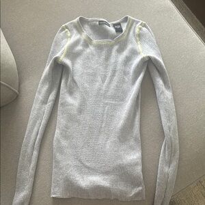 Gray Ribbed Sweater with Yellow Accents